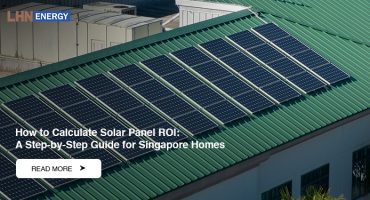 Solar panels are installed across a green-roofed building, accompanied by a guide on calculating ROI for Singapore homes.