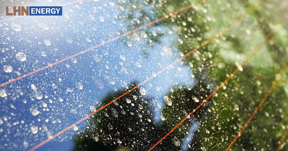 Detailed view of dust and dirt accumulation on glass.