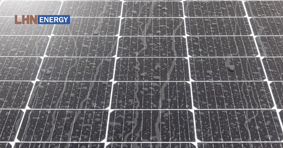 solar energy panels in rainy seasons water raindrops on cell glass