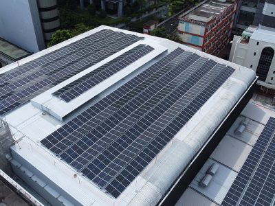 commercial building with solar panels